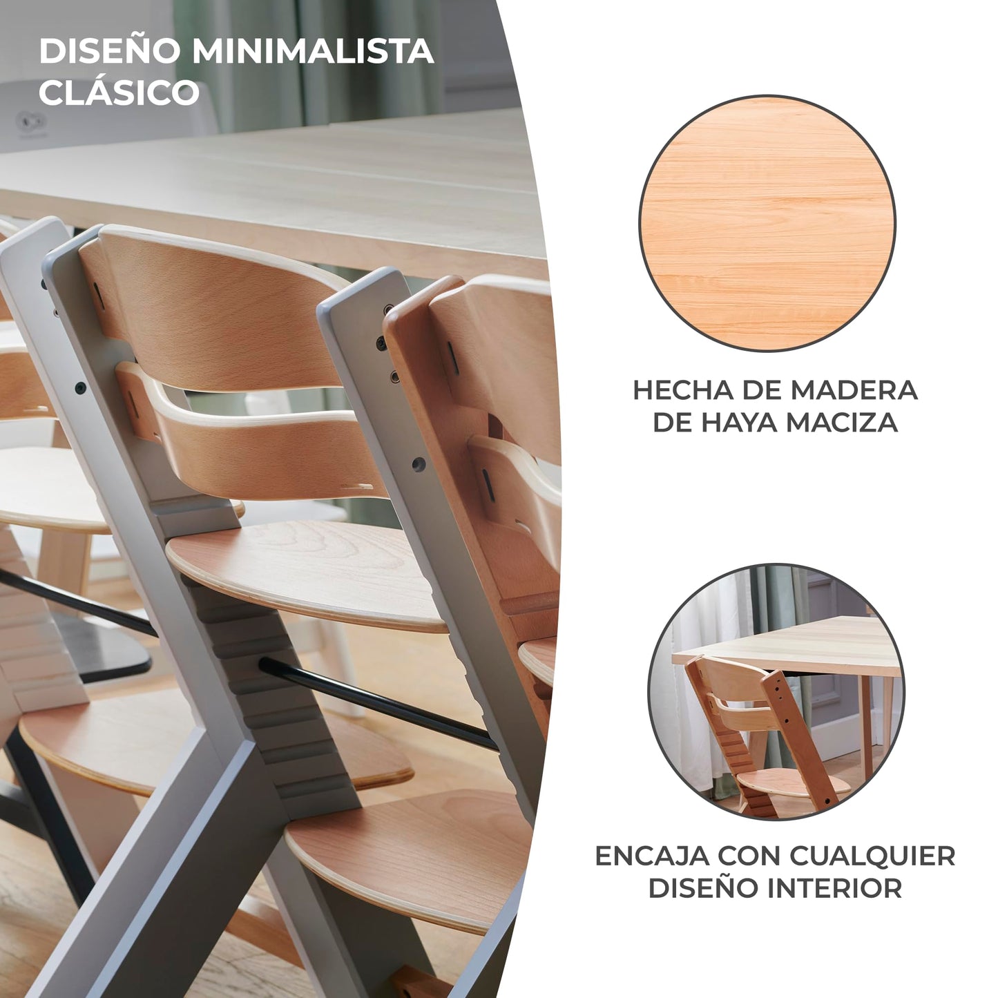 Trona Bebé Madera – Evolutiva, Ergonómica, Bandeja