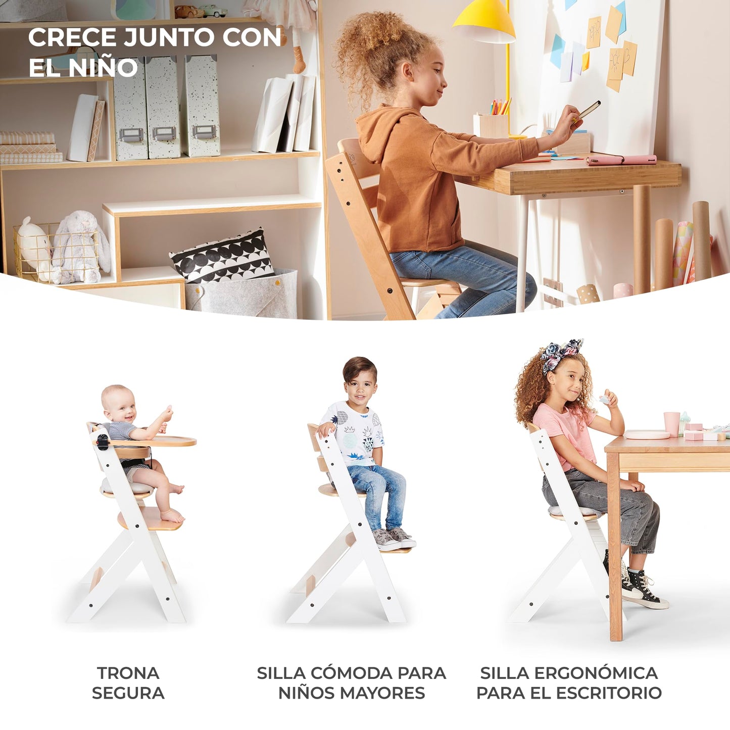 Trona Bebé Madera – Evolutiva, Ergonómica, Bandeja