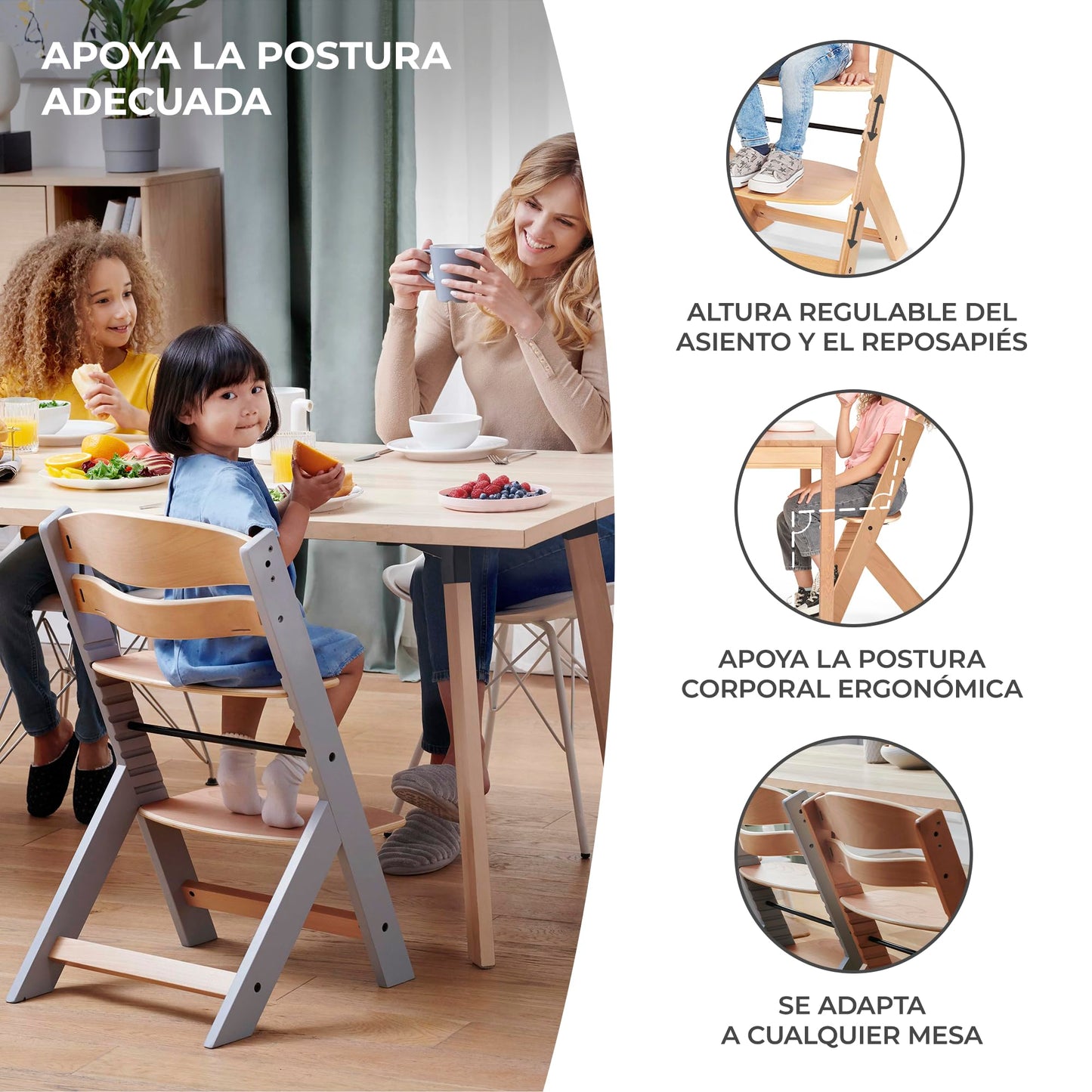 Trona Bebé Madera – Evolutiva, Ergonómica, Bandeja